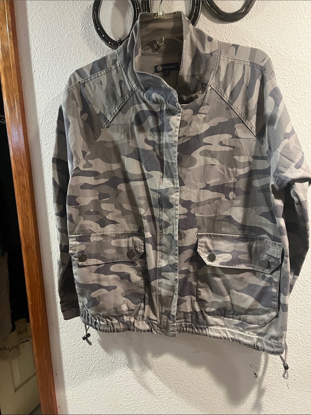 Democracy Gray Camouflage Utility Jacket with Snap Flap Pockets